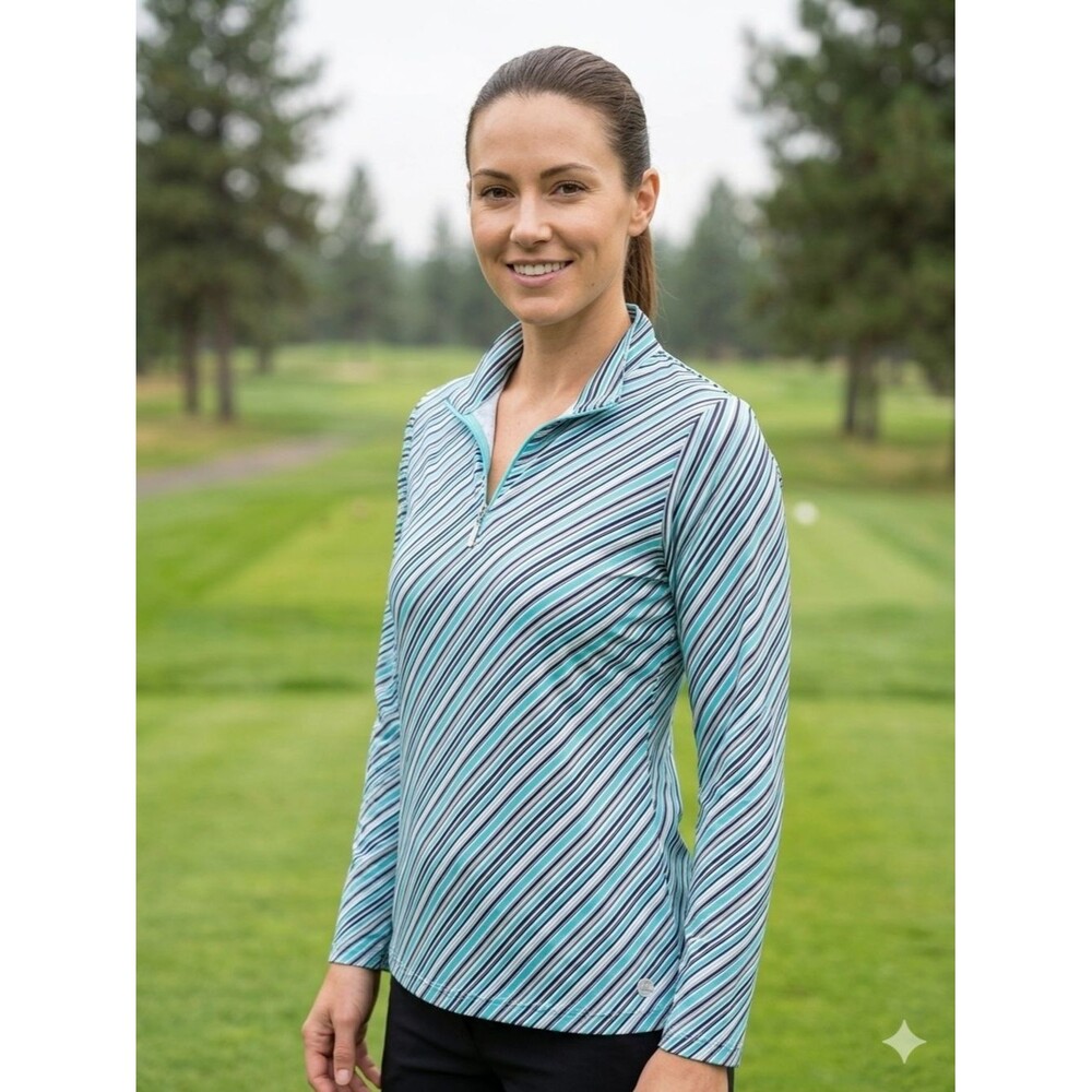 Bette & Court Women's 1/4 Zip Long Sleeve Golf Polo Stripe Mesh Trim Size L